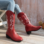 Naiste Cowboy Saapad Naiste Lai Keskmise S&auml;&auml;rega L&auml;&auml;ne Saapad Tikitud Ruudukujulise Varbaga Paksude Plokk-kontsadega Saapad Naiste Madalad Kontsad Libistatavad T&otilde;mmatavad Saapad 36