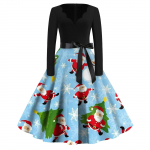 Naiste vabaaja mood V kaelusega pikkade varrukatega j&otilde;ulutr&uuml;kiga vintage pikk kleit S tumesinine