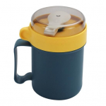 500 ml kergesti puhastatav supikauss Sisseehitatud lusikas Vastupidav multifunktsionaalne kaasaskantav kaerahelbed suletud kaane ja k&auml;epidemega sinine