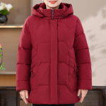 Suured suurused 2XL-7XL Talvejoped Naised Parkad Kapuutsiga Elegantsed Paksud Soojad Keskealiste Naiste &Uuml;ler&otilde;ivad Talvemantlid 3XL punane