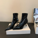 mood Must H&otilde;bedane Pruun Naiste Poolsaapad Terava varbaga L&uuml;hikesed sokid Saapad &Otilde;hukesed K&otilde;rged Kontsad Tagasi T&otilde;mblukk &Uuml;hev&auml;rvilised Moodsad kleidikingad 5.5 must