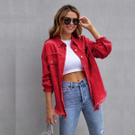 Naiste s&uuml;gis- ja talvine teksajakk Naiste pikkade varrukatega vabaaja &uuml;laosa S punane