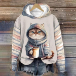 Naiste pusad Naljakad Kawaii Cat Animals Tr&uuml;kitud kapuuts Meestele Pusad Naiste riided Vabaaja pikkade varrukatega Unisex pulloverid 2XL
