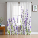 Lilla &Otilde;is Lavendel Valge L&auml;bipaistvad Kardinad Elutoa Kaunistuseks Akknakardinad K&ouml;&ouml;ki T&uuml;ll Voile Organza Kardinad W135 x H115cm x1 white