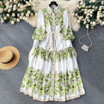 Prantsuse Vintage Rev&auml;&auml;riga Laternavarrukatega Tr&uuml;kitud Kleit Naiste Sidumist&ouml;&ouml;lise V&ouml;&ouml;ga Elegantne Kleit M roheline