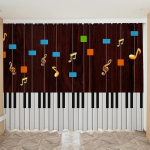 Kohandatud kardinad Klaveritrummid Viiul Kitarr Noodid Tr&uuml;kitud kardinad muusikastuudio jaoks Laste Magamistoa Aknakardinad 2tk 100W130H(CM)40x51in&Grommet Top black