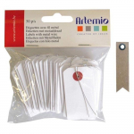 Mini &eacute;tiquettes blanches 3 x 5,5 cm avec fil m&eacute;tal + 20 &eacute;tiquettes kraft Fanion