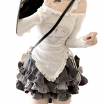 S&uuml;gisene Jaapani Kawaii Kaheosaline Komplekt Naistele Magusa J&auml;nese Prindiga Armas Seelikukost&uuml;&uuml;m Naiselik Korea Kitsas Top Printsessi Koogiseelik XL valge
