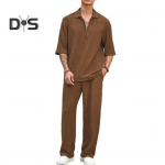 2 tk/komplekt Meeste vabaaja riietus, rev, pikkade varrukatega topid, elastne v&ouml;&ouml;koht pikad p&uuml;ksid, &uuml;hev&auml;rviline reisijate stiilis komplekt M kohv