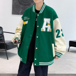 Meeste lahtise l&otilde;ikega retro varsity jakk - Tikandiga, pikkade varrukatega, kevad-s&uuml;gis paaririietus M roheline