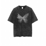 Suvine neutraalne retrotrendi l&uuml;hikeste varrukatega liblikasprint meeste/naiste moodne vabaaja vaba vintage puuvillane T-s&auml;rk S must