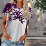 Naiste suvine T-s&auml;rk, leheprindiga, retromoe l&uuml;hikeste varrukatega t-s&auml;rgid, vabaaja tr&uuml;kitud topid XS lilla