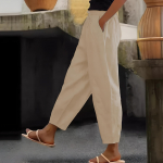 Uued naiste p&uuml;ksid puuvillast linasest &uuml;hev&auml;rvilised moodsed vabaaja igap&auml;evased k&uuml;ljetaskuga elastsed vabaajap&uuml;ksid naiste p&uuml;ksid 3XL parkkoor