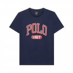 Polo Ralph Lauren Kirja ja numbritr&uuml;kiga &uuml;mmarguse kaelusega l&uuml;hikeste varrukatega T-s&auml;rk Meeste T-s&auml;rgid Sinine 710796090-003 XS