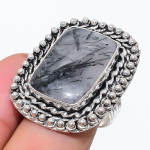 Natural Black Rutile Gemstone 925 Sterling Silver Jewelry Ring Size 8 w8v93