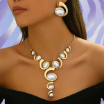 1 Komplekt Boho Klassikaline 2-osaline Naiste Ehtekomplekt, Spiraalne Teokujuline Musta Rhinestone Inkrustatsiooniga, Y-kujuline Kaelakee ja K&otilde;rvar&otilde;ngad valge