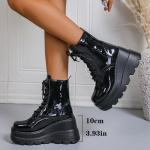 Moodne Punk stiil Paks platvormiga pahkluusaapad Naistele Moodne Lakknahast Kiilkontsaga Combat Boots Naistele Must Paks tald Gootilised kingad 39 must