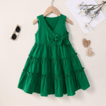 Summer children's dress, girl forest-style princess dress, sweet forest-style V-neck sleeveless princess dress 90 valge