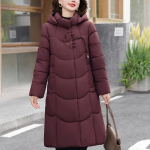 Suured suurused XL-6XL Keskealised naised Talvised pikad mantlid Kapuutsiga Elegantsed Paksud Soojad Tikandiga Parkad Naiste jakid 2XL magenta