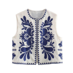 Euroopa & Ameerika Naiste Varrukateta Tikitud Vest Top Small sinine