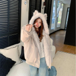 Talvine Elegantne Voodriga Karusnahast Vabaaja Mantel Naised Y2k Karusnahast Kraega Kapuutsiga Paks Moodne Parka Vabaaja Pealisr&otilde;ivad Puuvillase Polsterdusega Joped XS beež