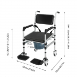Bedside Wheelchair,Enlarged Rolling Shower Chair w/ Wheels and Arms, Adjustable Height Folding Bath Commodes for Inside Shower must