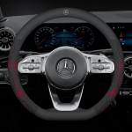 For Mercedes-Benz A C E S V Class GLA GLC GLK Vito Sprinter SL SLK Viano CLA Car Suede Carbon fiber Leather Steering Wheel Cover D Red Leather