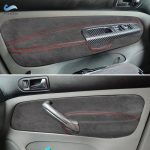 For VW Golf 4 MK4 Bora Jetta 1998 1999 2000 - 2005 LHD 2pcs Interior Front Door Armrest Panel Cover Trim Suede Leather red line