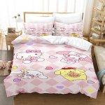 Miniso Kawaii Cinnamorolliga tr&uuml;kitud Kuromi My Melody tekikott 2 padjap&uuml;&uuml;ri T&auml;iskasvanute ja laste voodipesukomplekt Luksuslik kingitus EU Single(135*200cm)3pcs