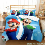 Anime Super Mario Voodipesukomplekt Tekk Multifilmi Tekikate Tekk Padjap&uuml;&uuml;r Voodipesu Lapsed Poisi Voodi Magamistoakomplekt EU Single(135*200cm)3pcs