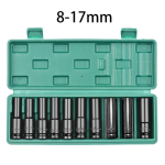 1/2-tolline ajam 6-punktiline l&ouml;&ouml;kpadrunite komplekt 10-osaline meeterm&otilde;&otilde;dustikus 8-24m/10-24mm s&uuml;sinikterasest l&ouml;&ouml;kpadrunite komplekt k&otilde;va hoiukastiga 8-17mm