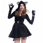 T&auml;iskasvanud Naiste Loomad Must Kass Kleit Kindad Komplektid Halloweeni Rolli M&auml;ngimine Kost&uuml;meerimine Cosplay Kost&uuml;&uuml;m M must