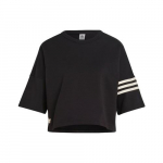 adidas Originals Triibuline Spordikaelusega L&uuml;hikeste Varrukate T-s&auml;rk Naistele, Must M must