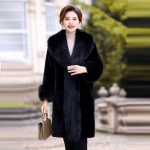 2024 Talv Uus Imitatsioon Euroopa Minki Sametist Karusnahk &Uuml;ks Mantel Pika Karusnahast Kraega Faux Karusnahast Mantel 2XL must