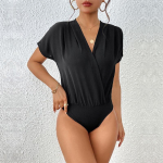 Suvised seksikad naiste Bodysuits Batwing Sleeve Solid V kaelusega p&uuml;ksid L must