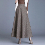 S&uuml;gis Talv Naiste Vintage Ruudulised Seelikud Naiste K&otilde;rge V&ouml;&ouml;kohaga Soe A-l&otilde;ikeline Plisseeritud Seelik Kontori Elegantne Maksiseelik Femme XS khaki