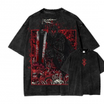 Anime Berserk Guts Tr&uuml;kitud T-s&auml;rk Meestele Naistele L&uuml;hikeste Varrukatega Puuvillased T-s&auml;rgid Vintage Pesuga T-s&auml;rk Harajuku Vabaaja &Uuml;legabariidiline T-s&auml;rk M