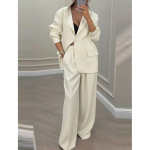 Naiste kevad/s&uuml;gis elegantne vabaaja &uuml;likonnakomplekt Pikkade varrukatega bleiser + Laiade s&auml;&auml;rtega p&uuml;ksid Minimalistlik kaheosaline t&ouml;&ouml;le k&auml;imise komplekt S beige