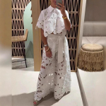 Naiste kevadine elegantne rev&auml;&auml;r, poolvarrukatega Crop top + laia s&auml;&auml;rega p&uuml;ksid Sexy Hollow 2-osaline komplekt S valge