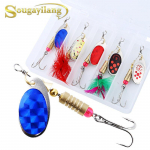 P&uuml;&uuml;gipeibutised Spinner Metal S&ouml;&ouml;t Bass Forell L&otilde;he Metallist Spinner S&ouml;&ouml;da Komplekt koos kalastustarvete karbiga 5 pcs