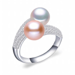 LSOOYH naturaalsed magevee topeltp&auml;rlitega s&otilde;rmused naistele, naiste moe tsirkooniumoksiidist CZ s&otilde;rmus Adjustable Size