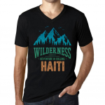 Meeste Vintage T-s&auml;rk Graafiline T-s&auml;rk V kaelusega Wilderness Haiti Deep Black XS must