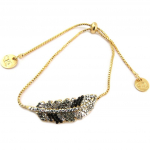 Les Tr&eacute;sors De Lily [P7057] - Bracelet cr&eacute;ateur 'Boho' gris noir dor&eacute; (plume) - 32x10 mm hall