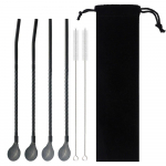 Kuldsed pikad &otilde;lelusikad metallist roostevabast terasest sirge k&uuml;hvel Korduvkasutatav &otilde;lgedest kokteil kohv segamine joogilusika kangi tarvik spiral must