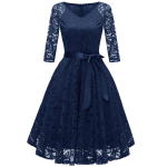 Naiste vintage lilleline pits, 3/4 varrukatega pruutneitsi kleit, lint lips v&ouml;&ouml; tee Midi peo kokteil, &otilde;htune varustus, p&auml;evar&otilde;ivad M tumesinine v&auml;rv