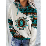 Naiste Plus Size Pullover Hoodie Pikkade varrukatega &Uuml;markaelus Etnilise tr&uuml;kiga dressipluus M roheline