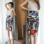 Suvine multifilmiprint Elegantne pliiatsseelik naistele Bodycon k&otilde;rge v&ouml;&ouml;kohaga p&otilde;lvepikkusega seelik naistele S