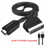 VAORLO HDMI-&uuml;hilduv SCART-kaabliga SCART-HDMI-&uuml;hilduv v&auml;ljundvideo-heli muunduri adapter HDTV jaoks DVD Sky Box'i jaoks STB Plug and Play DC-kaablid SCART-HDMI must
