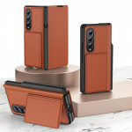 Samsung Galaxy Z Fold 4 3 &uuml;mbris S-pliiatsihoidjaga, krediitkaardihoidja hingekaitsega nahast rahakoti&uuml;mbris Galaxy Z Fold4 jaoks for Galaxy Z Fold 4 pruun