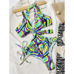 As&uuml;mmeetriline tr&uuml;kitud v&auml;ljal&otilde;igatud &uuml;ks &otilde;lg &uuml;hes t&uuml;kis naiste ujumisriided Naiste Monokini polsterdatud supluskost&uuml;&uuml;m, ujumine S